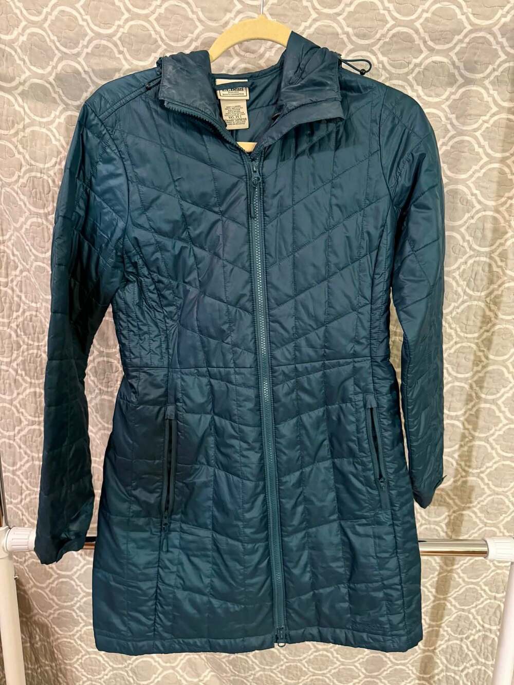L.L. Bean Teal Full Zip Fleece Jacket Swirl Design Women's Size Medium